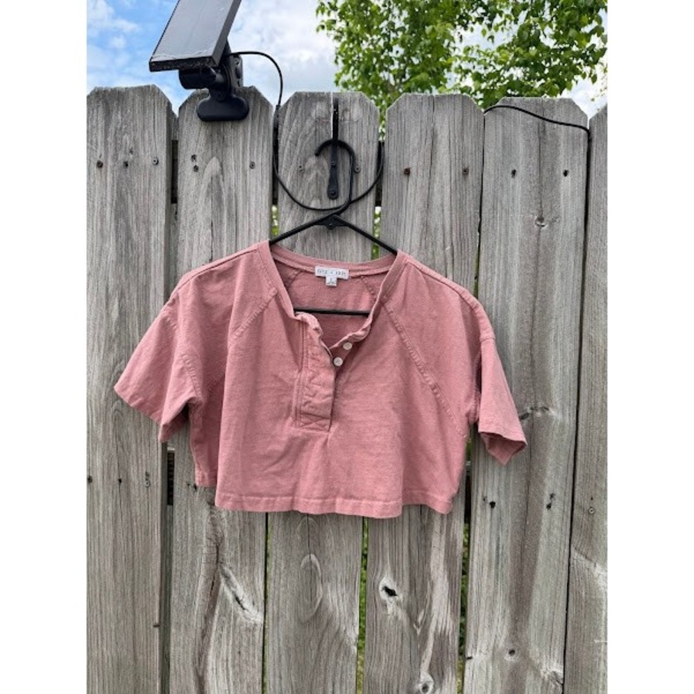 Boho Gorpcore Earthy Athleisure Fitz + Eddi Women's Dusty Rose Crop Henley Top S